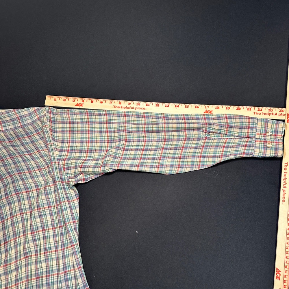 Vtg Levi Strauss‎ & Co Button Shirt Mens L Regular Tan Blue Red Plaid Cotton USA - Picture 13 of 14